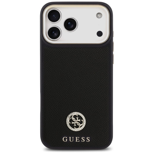 Husa MagSafe pentru Apple iPhone 17 Pro Max, Guess, Grained Strass Logo, Neagra