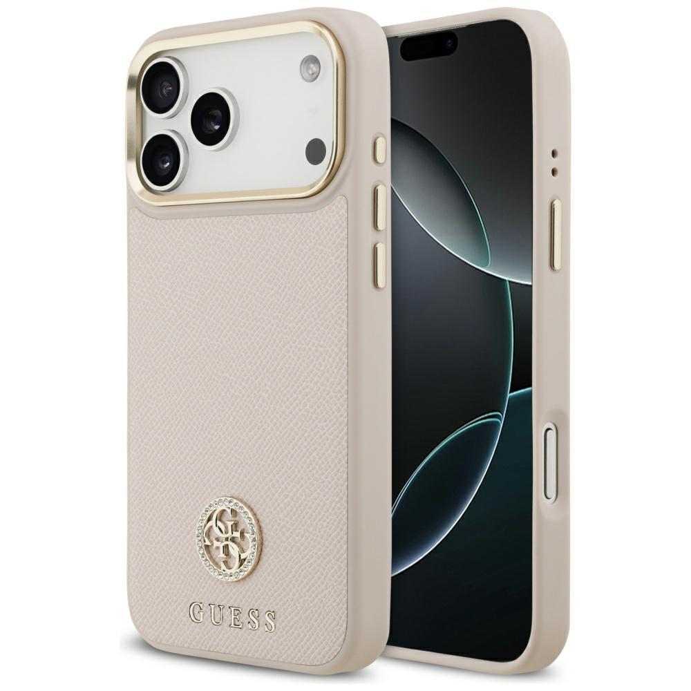 Husa MagSafe pentru Apple iPhone 17 Pro Max, Guess, Grained Strass Logo, Roz