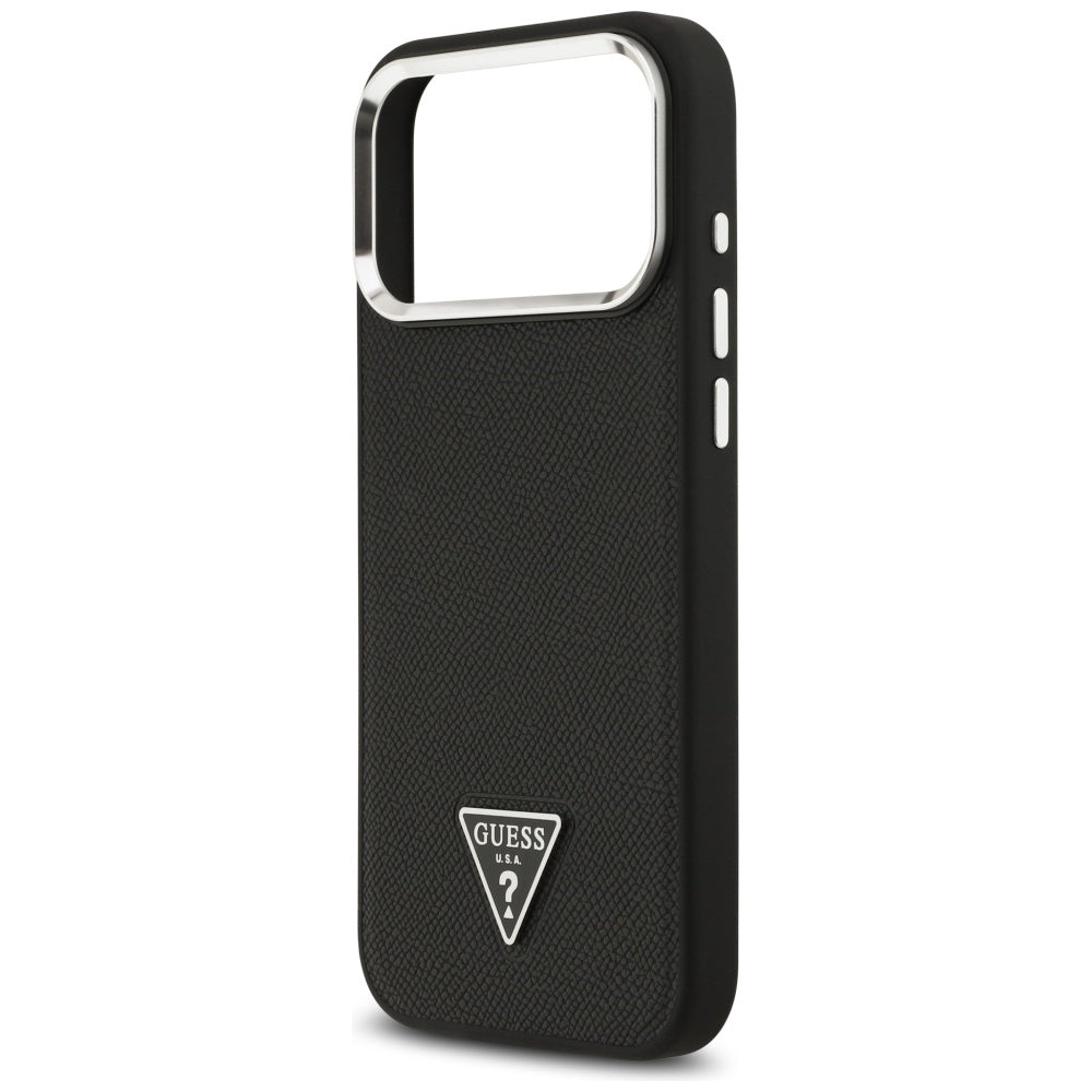 Husa MagSafe pentru Apple iPhone 17 Pro Max, Guess, Grained Triangle Logo, Neagra