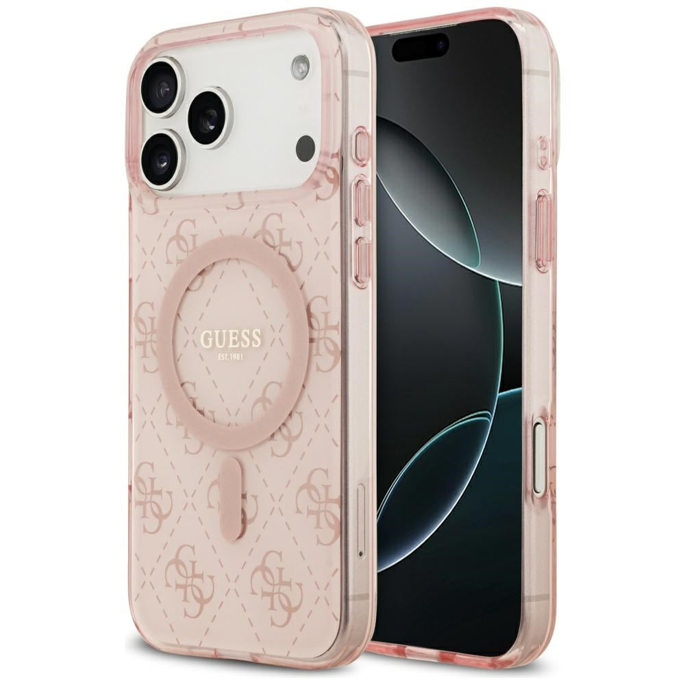 Husa MagSafe pentru Apple iPhone 17 Pro Max, Guess, IML 4G Background, Roz