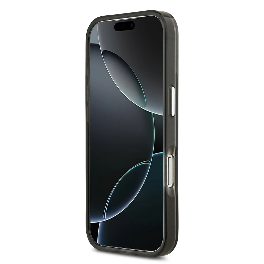 Husa MagSafe pentru Apple iPhone 17 Pro Max, Guess, IML Gradient Triangle Logo, Neagra Argintie