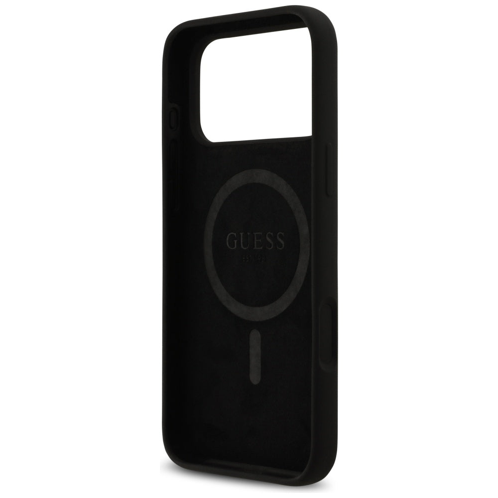 Husa MagSafe pentru Apple iPhone 17 Pro Max, Guess, Logo Strass 4G, Neagra