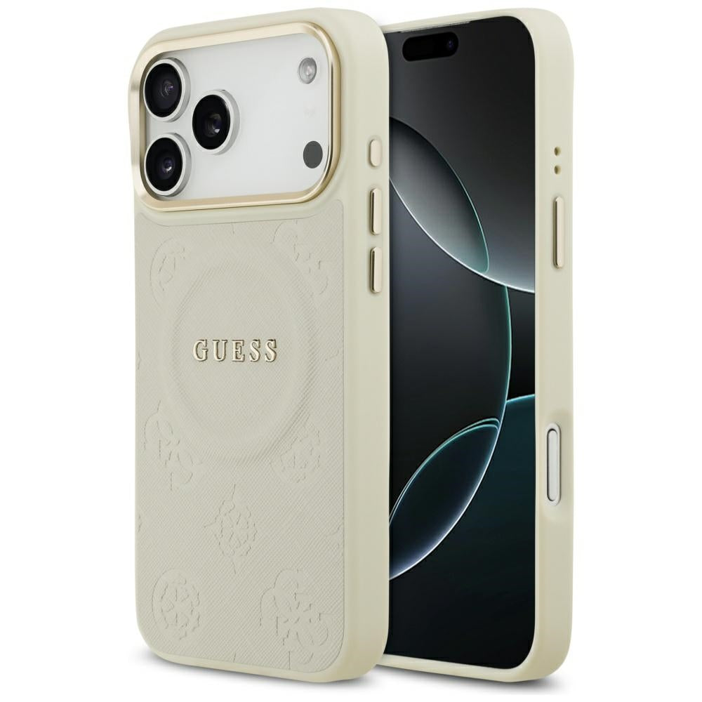 Husa MagSafe pentru Apple iPhone 17 Pro Max, Guess, Peony Hot Stamp, Bej