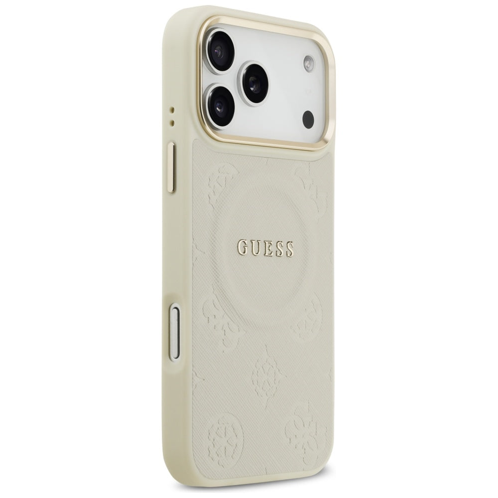 Husa MagSafe pentru Apple iPhone 17 Pro Max, Guess, Peony Hot Stamp, Bej