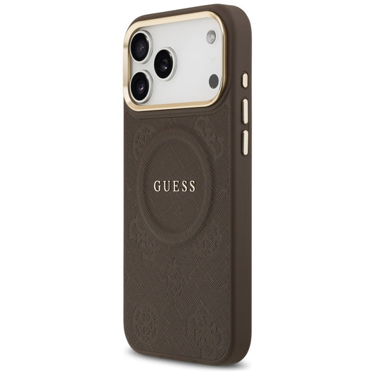 Husa MagSafe pentru Apple iPhone 17 Pro Max, Guess, Peony Hot Stamp, Maro