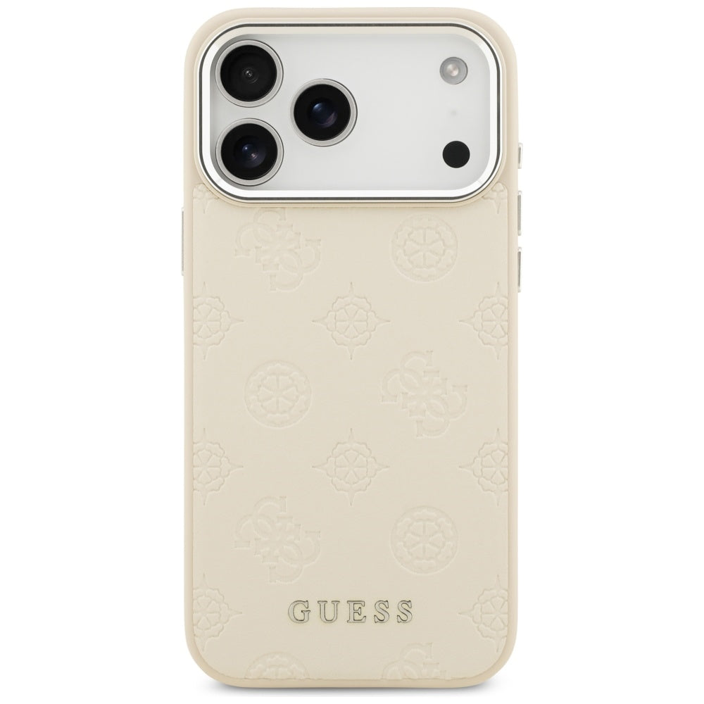 Husa MagSafe pentru Apple iPhone 17 Pro Max, Guess, Peony Hot Stamp Script, Bej