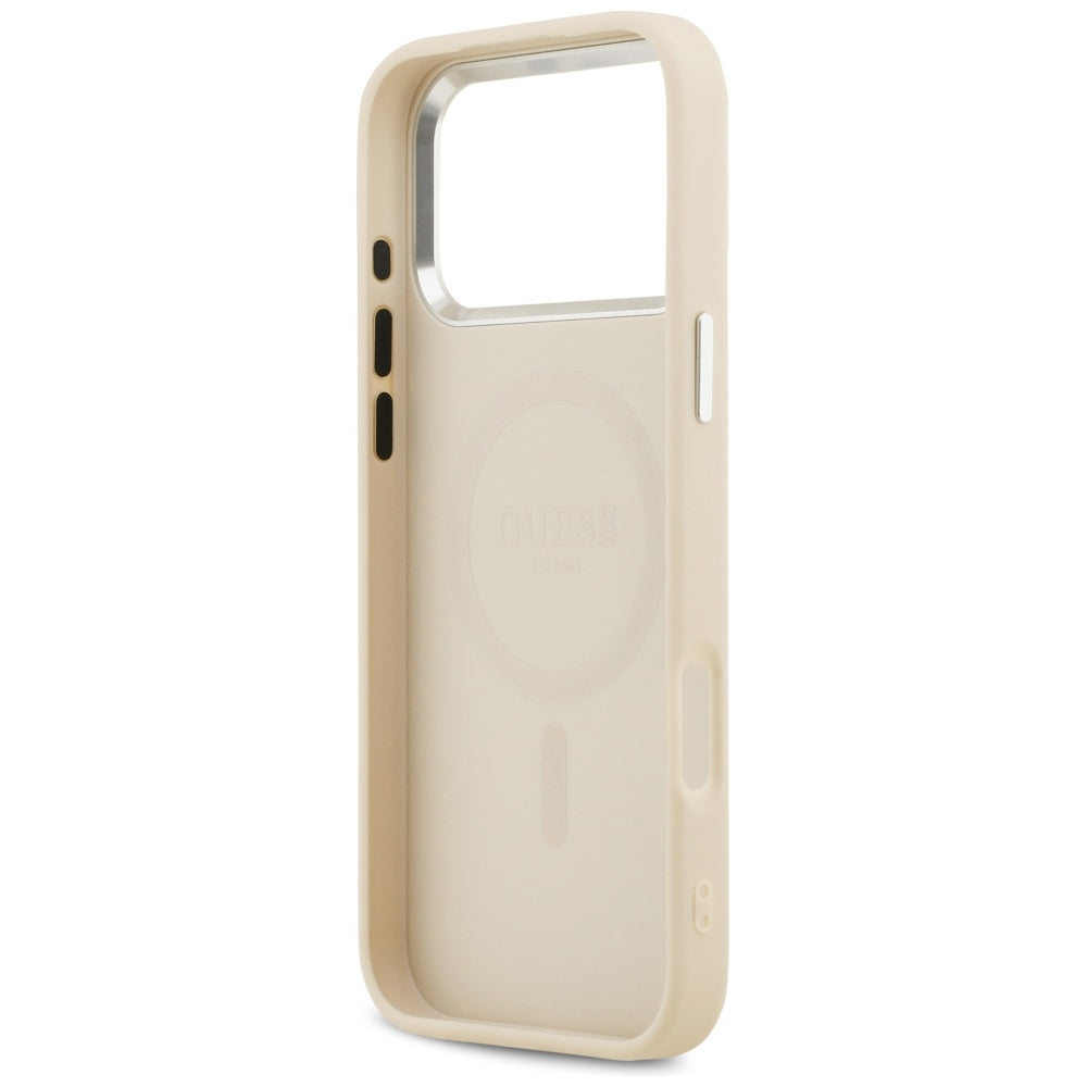 Husa MagSafe pentru Apple iPhone 17 Pro Max, Guess, Peony Hot Stamp Script, Bej