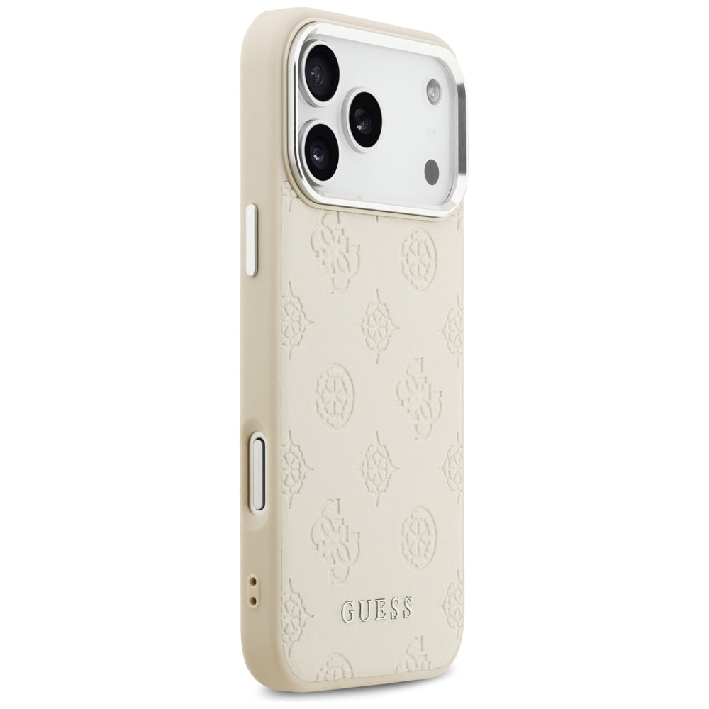 Husa MagSafe pentru Apple iPhone 17 Pro Max, Guess, Peony Hot Stamp Script, Bej