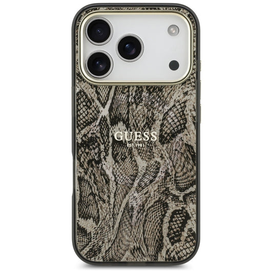Husa MagSafe pentru Apple iPhone 17 Pro Max, Guess, Python Pattern, Maro