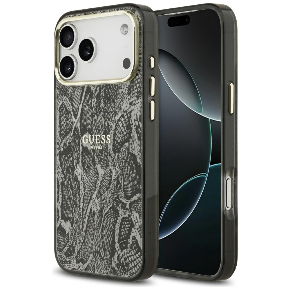 Husa MagSafe pentru Apple iPhone 17 Pro Max, Guess, Python Pattern, Neagra