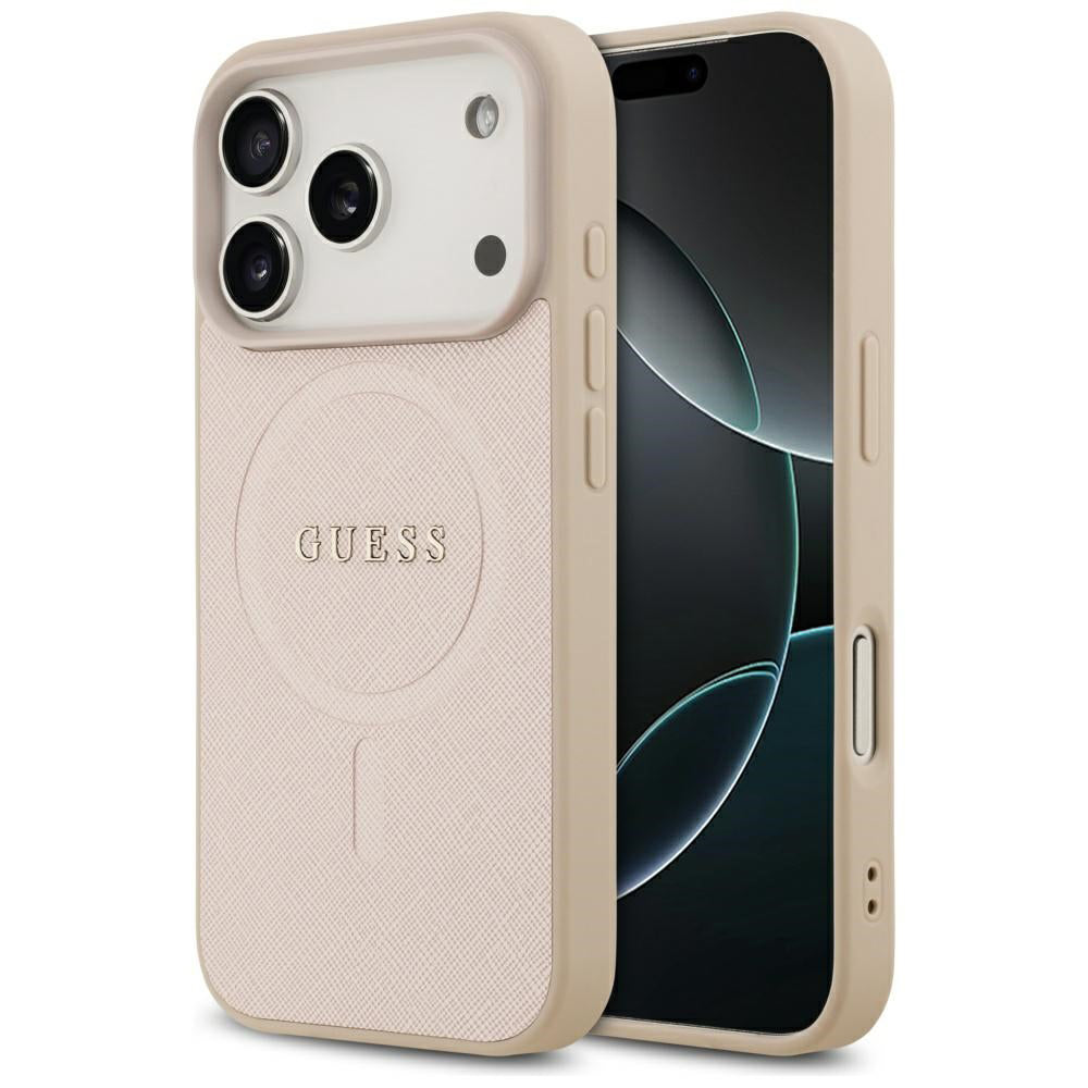 Husa MagSafe pentru Apple iPhone 17 Pro Max, Guess, Saffiano Classic Logo, Roz