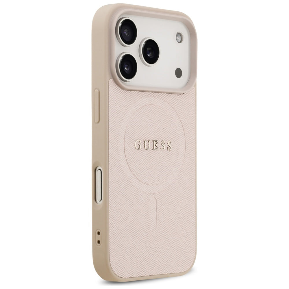Husa MagSafe pentru Apple iPhone 17 Pro Max, Guess, Saffiano Classic Logo, Roz