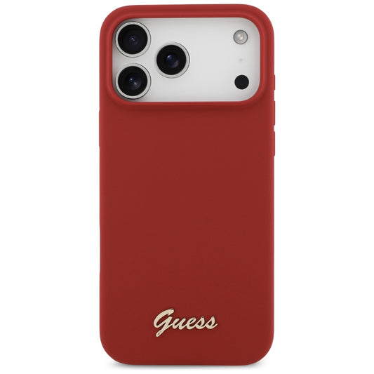 Husa MagSafe pentru Apple iPhone 17 Pro Max, Guess, Script Metal Logo, Rosie