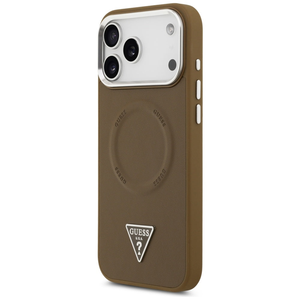 Husa MagSafe pentru Apple iPhone 17 Pro Max, Guess, Triangle Logo, Maro Argintie