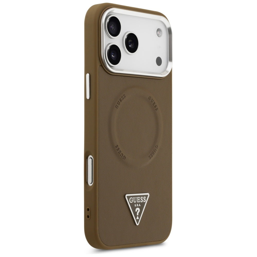 Husa MagSafe pentru Apple iPhone 17 Pro Max, Guess, Triangle Logo, Maro Argintie