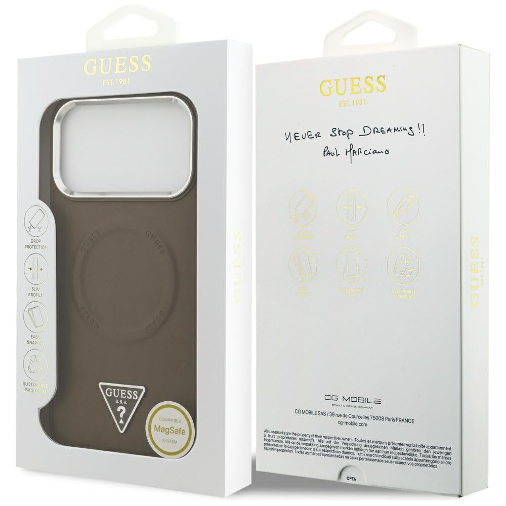 Husa MagSafe pentru Apple iPhone 17 Pro Max, Guess, Triangle Logo, Maro Argintie