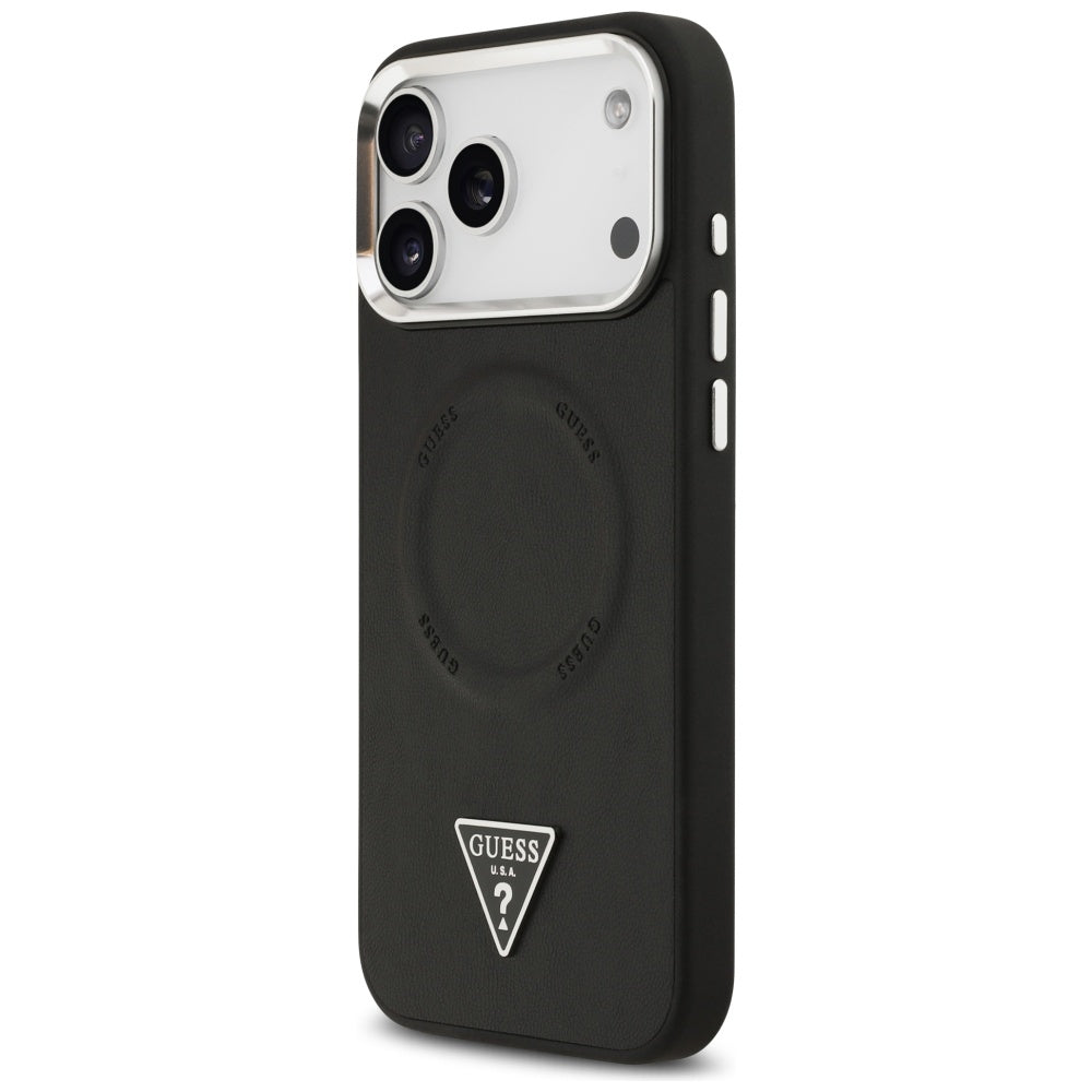 Husa MagSafe pentru Apple iPhone 17 Pro Max, Guess, Triangle Logo, Neagra Argintie