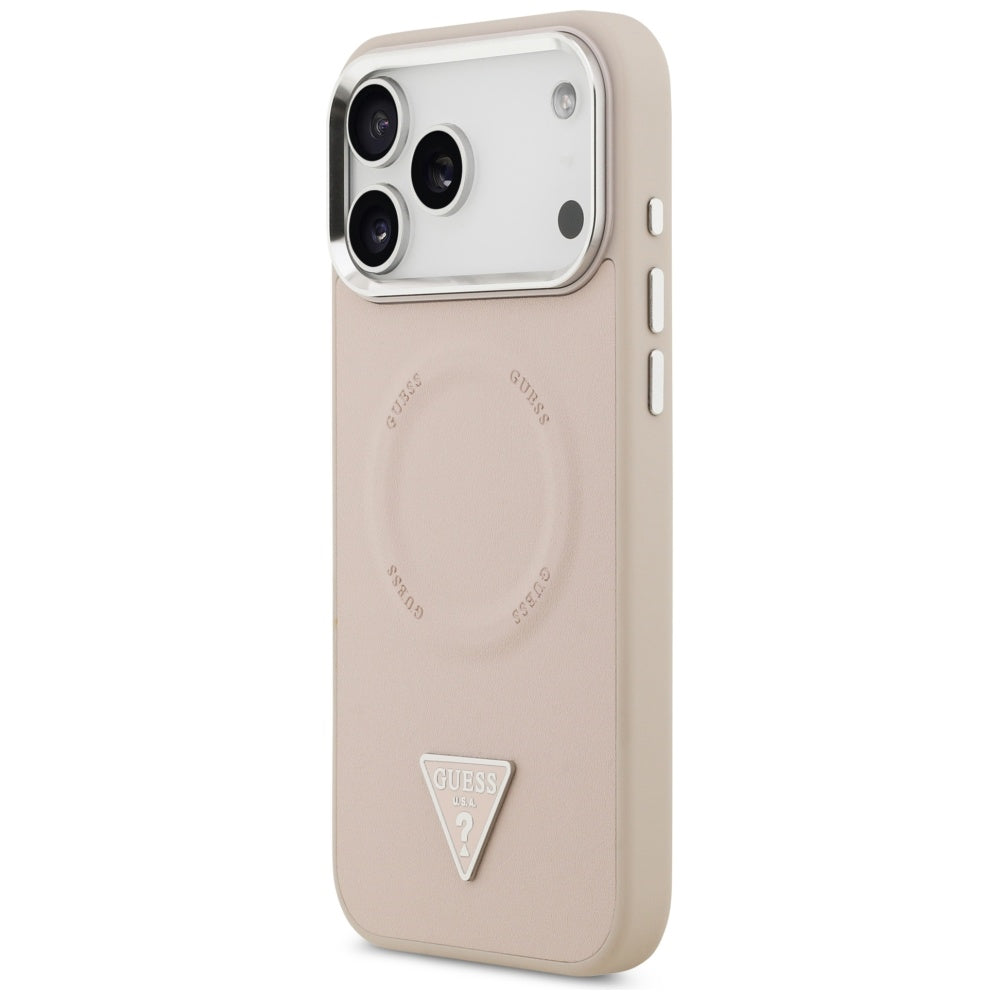 Husa MagSafe pentru Apple iPhone 17 Pro Max, Guess, Triangle Logo, Roz Argintie