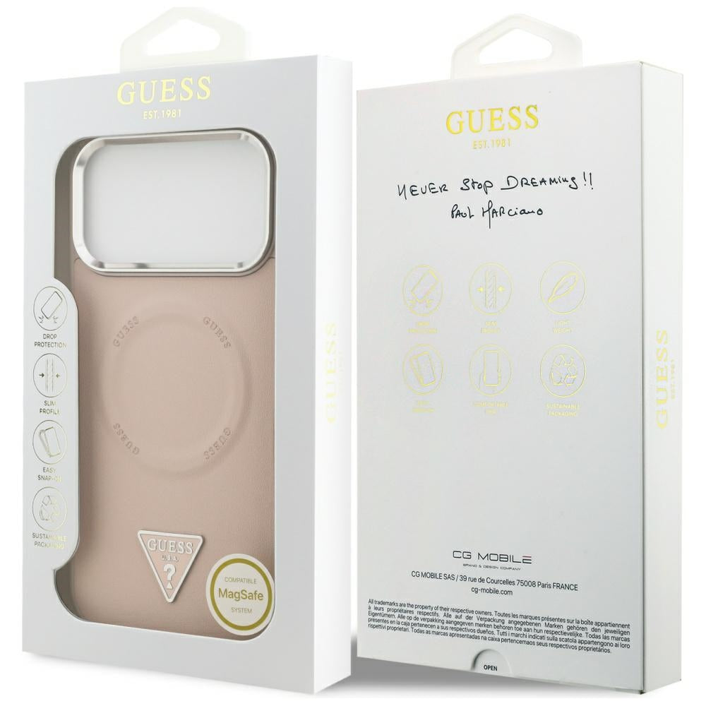 Husa MagSafe pentru Apple iPhone 17 Pro Max, Guess, Triangle Logo, Roz Argintie