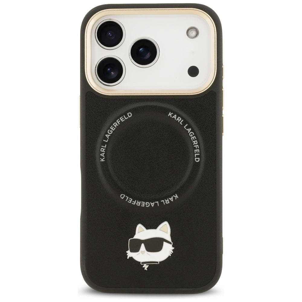 Husa MagSafe pentru Apple iPhone 17 Pro Max, Karl Lagerfeld, Big Strap Choupette Metal Logo, Neagra
