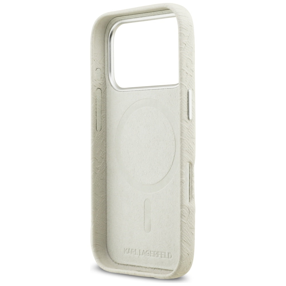 Husa MagSafe pentru Apple iPhone 17 Pro Max, Karl Lagerfeld, FW Stamped Karl, Bej