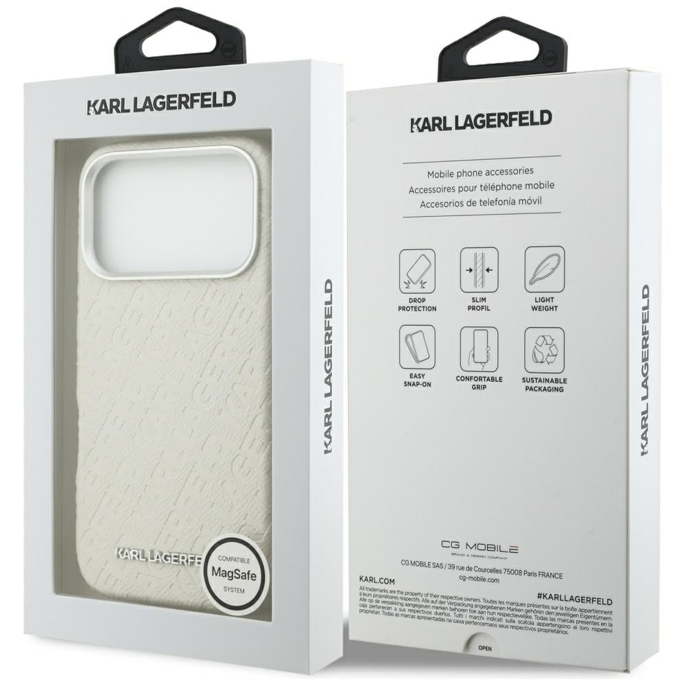 Husa MagSafe pentru Apple iPhone 17 Pro Max, Karl Lagerfeld, FW Stamped Karl, Bej