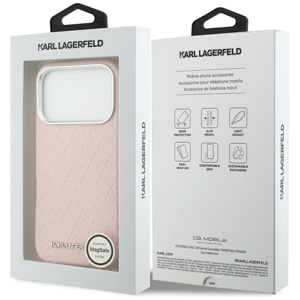 Husa MagSafe pentru Apple iPhone 17 Pro Max, Karl Lagerfeld, FW Stamped Karl, Roz