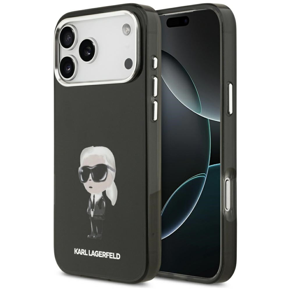 Husa MagSafe pentru Apple iPhone 17 Pro Max, Karl Lagerfeld, IML Aquarelle Karl Ikonik, Neagra