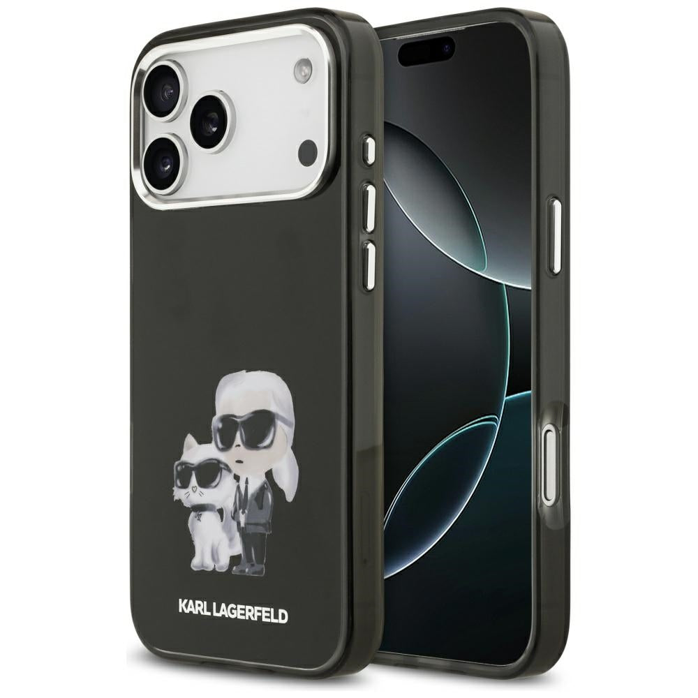 Husa MagSafe pentru Apple iPhone 17 Pro Max, Karl Lagerfeld, IML Aquarelle Logo Karl & Choupette, Neagra