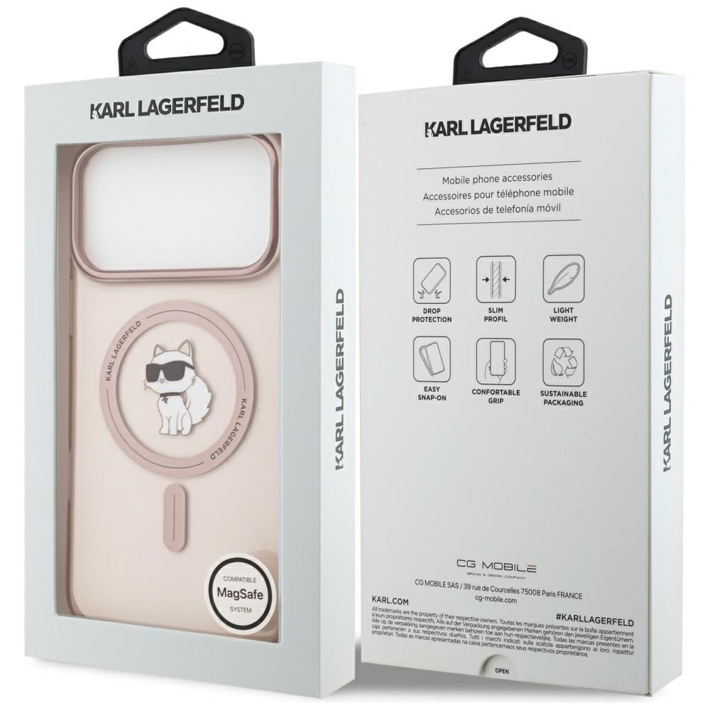 Husa MagSafe pentru Apple iPhone 17 Pro Max, Karl Lagerfeld, IML Choupette, Roz