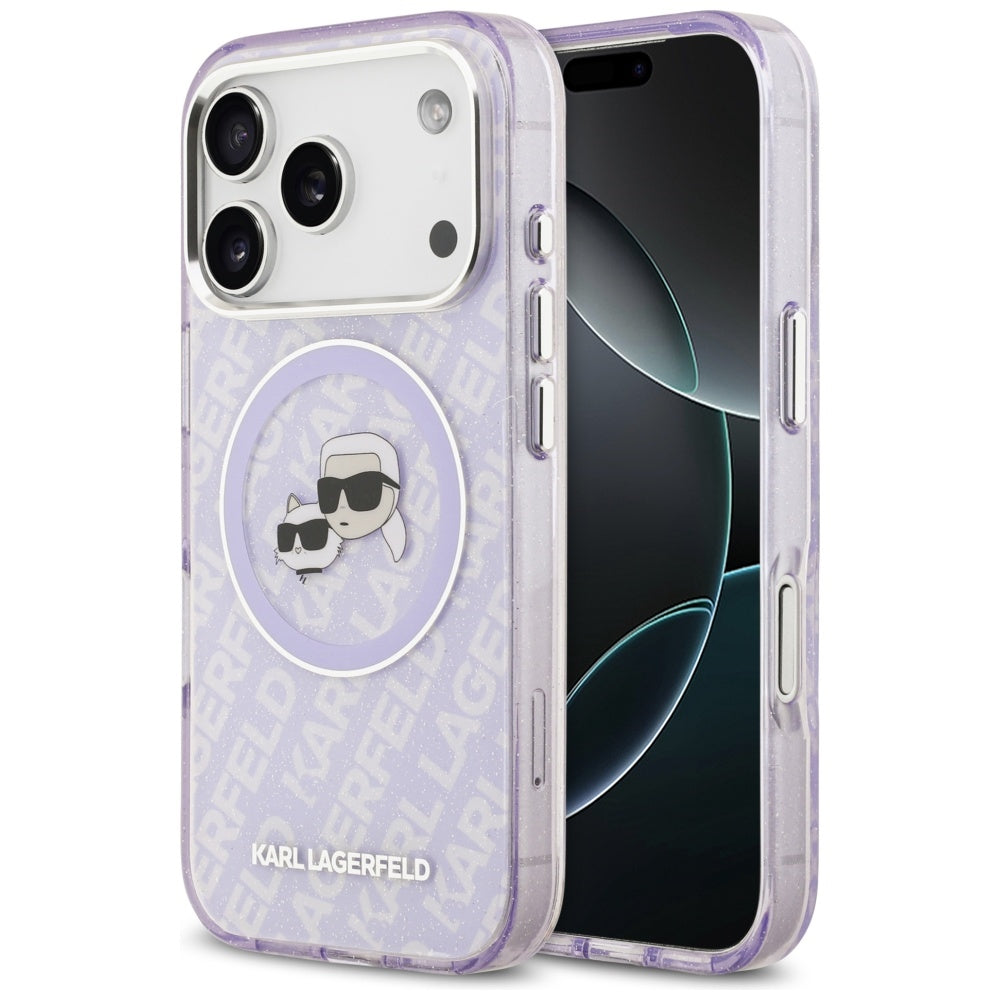 Husa MagSafe pentru Apple iPhone 17 Pro Max, Karl Lagerfeld, IML Glitter Karl & Choupette`s Heads, Mov