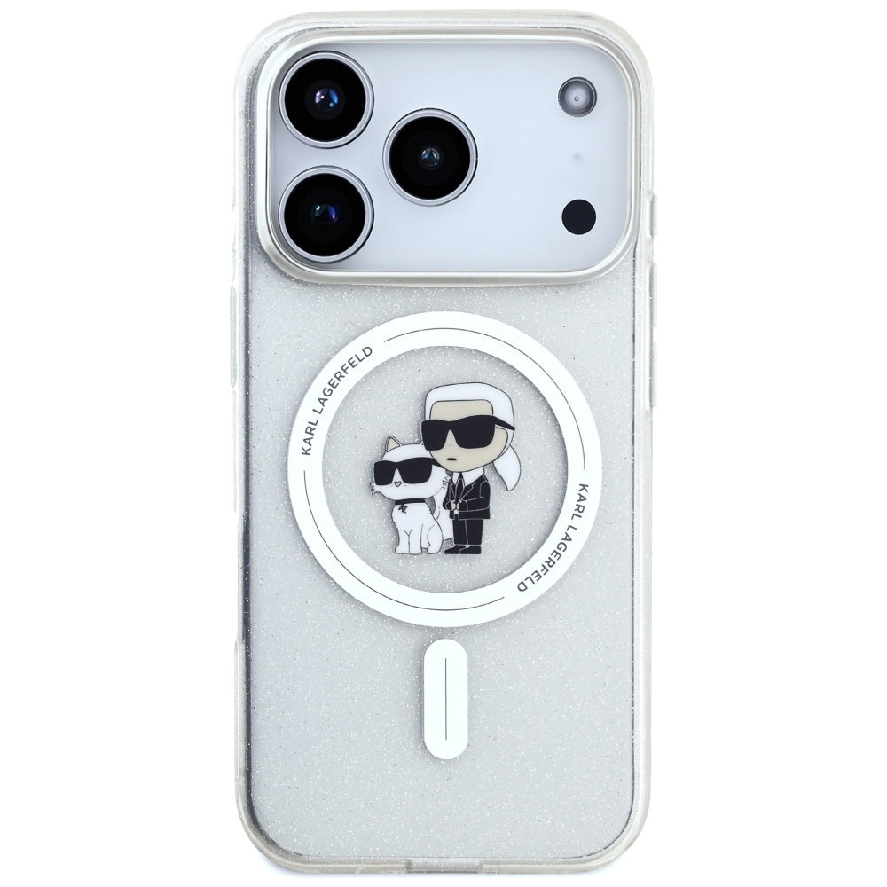 Husa MagSafe pentru Apple iPhone 17 Pro Max, Karl Lagerfeld, IML Glitter Karl & Choupette, Transparenta