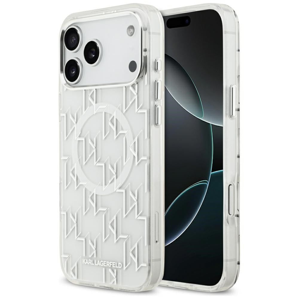 Husa MagSafe pentru Apple iPhone 17 Pro Max, Karl Lagerfeld, IML KL Monogram, Alba
