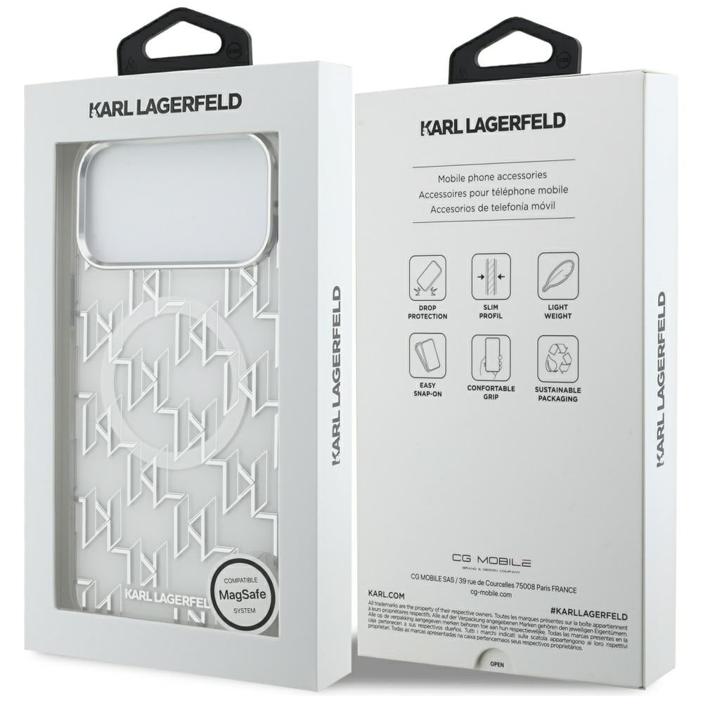 Husa MagSafe pentru Apple iPhone 17 Pro Max, Karl Lagerfeld, IML KL Monogram, Alba