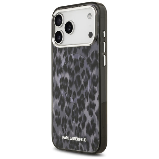 Husa MagSafe pentru Apple iPhone 17 Pro Max, Karl Lagerfeld, IML Leopard Pattern, Neagra