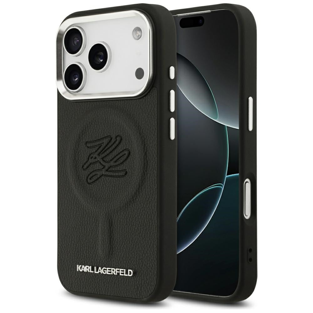 Husa MagSafe pentru Apple iPhone 17 Pro Max, Karl Lagerfeld, Initial & Metal Logo , Neagra