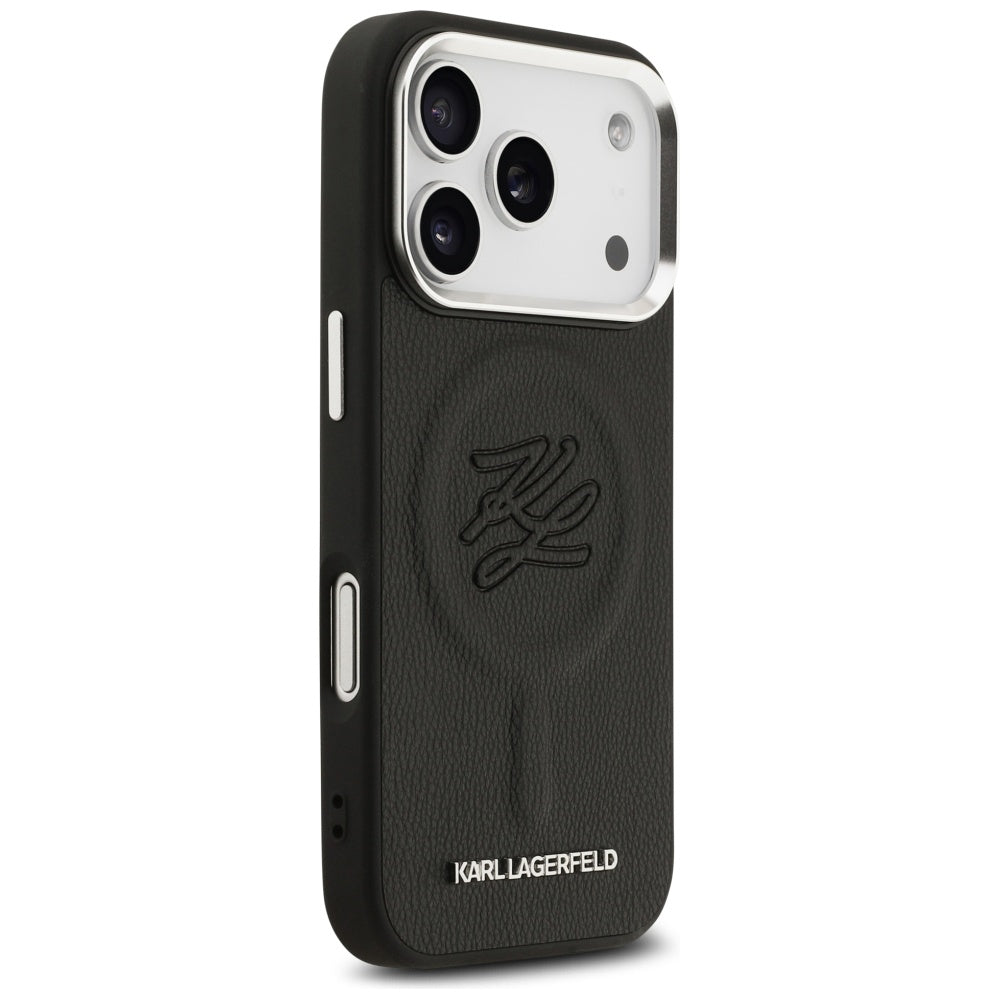 Husa MagSafe pentru Apple iPhone 17 Pro Max, Karl Lagerfeld, Initial & Metal Logo , Neagra