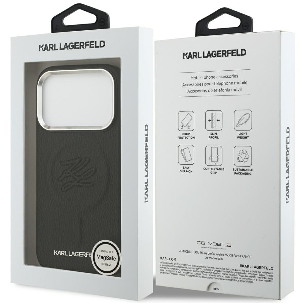 Husa MagSafe pentru Apple iPhone 17 Pro Max, Karl Lagerfeld, Initial & Metal Logo , Neagra