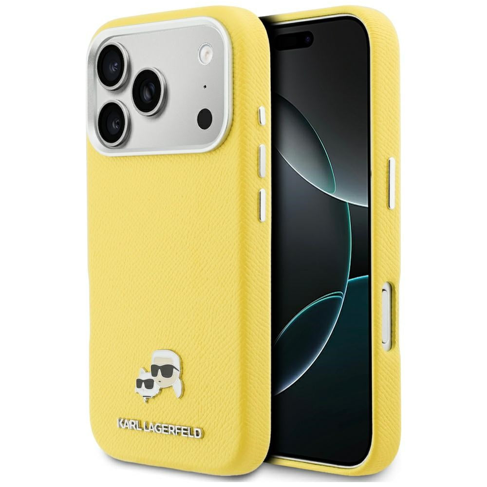 Husa MagSafe pentru Apple iPhone 17 Pro Max, Karl Lagerfeld, Karl & Choupette Head's Pin, Galbena