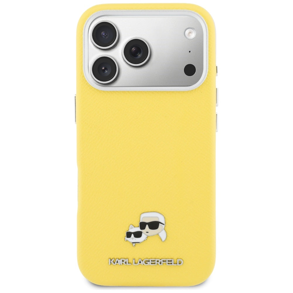 Husa MagSafe pentru Apple iPhone 17 Pro Max, Karl Lagerfeld, Karl & Choupette Head's Pin, Galbena