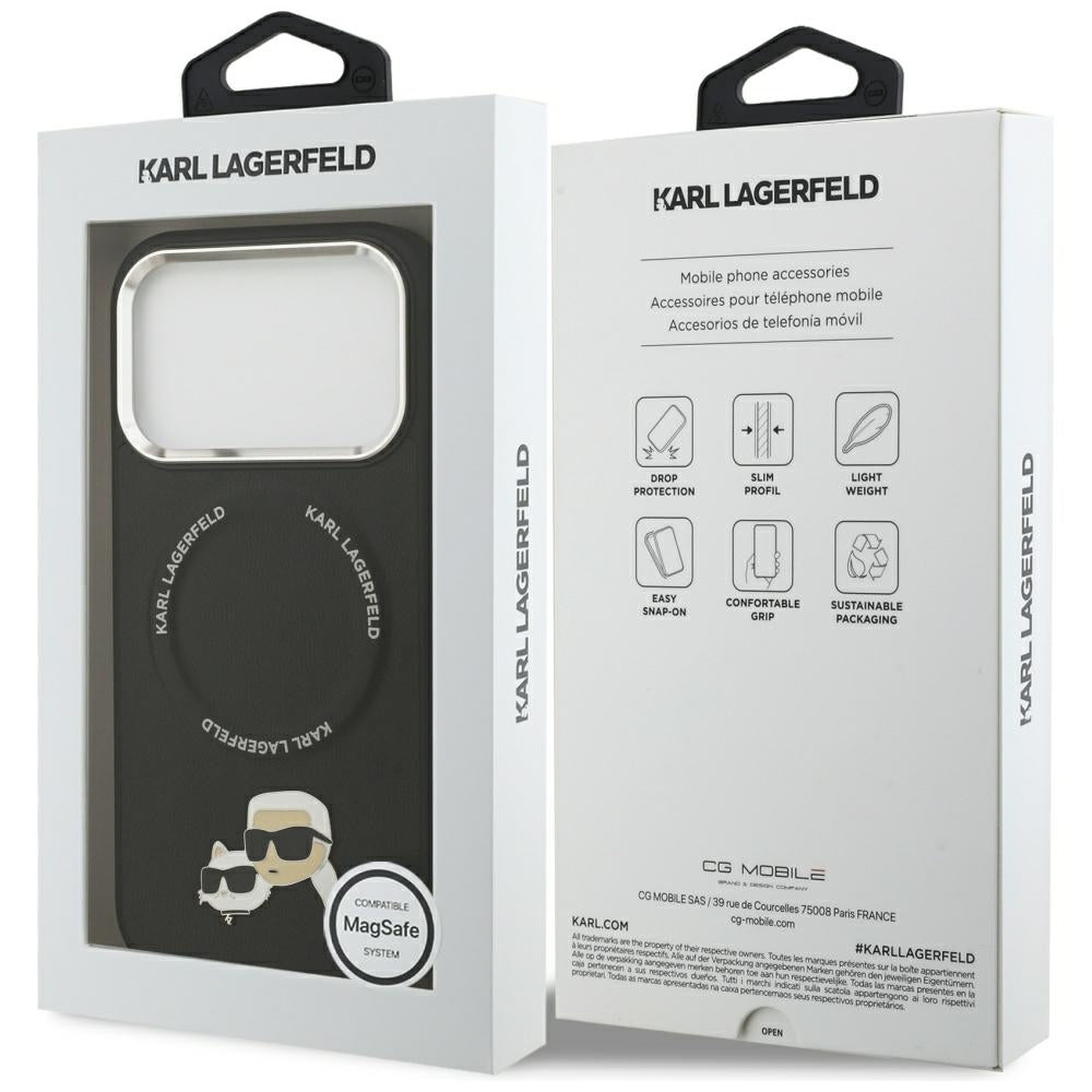 Husa MagSafe pentru Apple iPhone 17 Pro Max, Karl Lagerfeld, Karl & Choupette Pins, Neagra