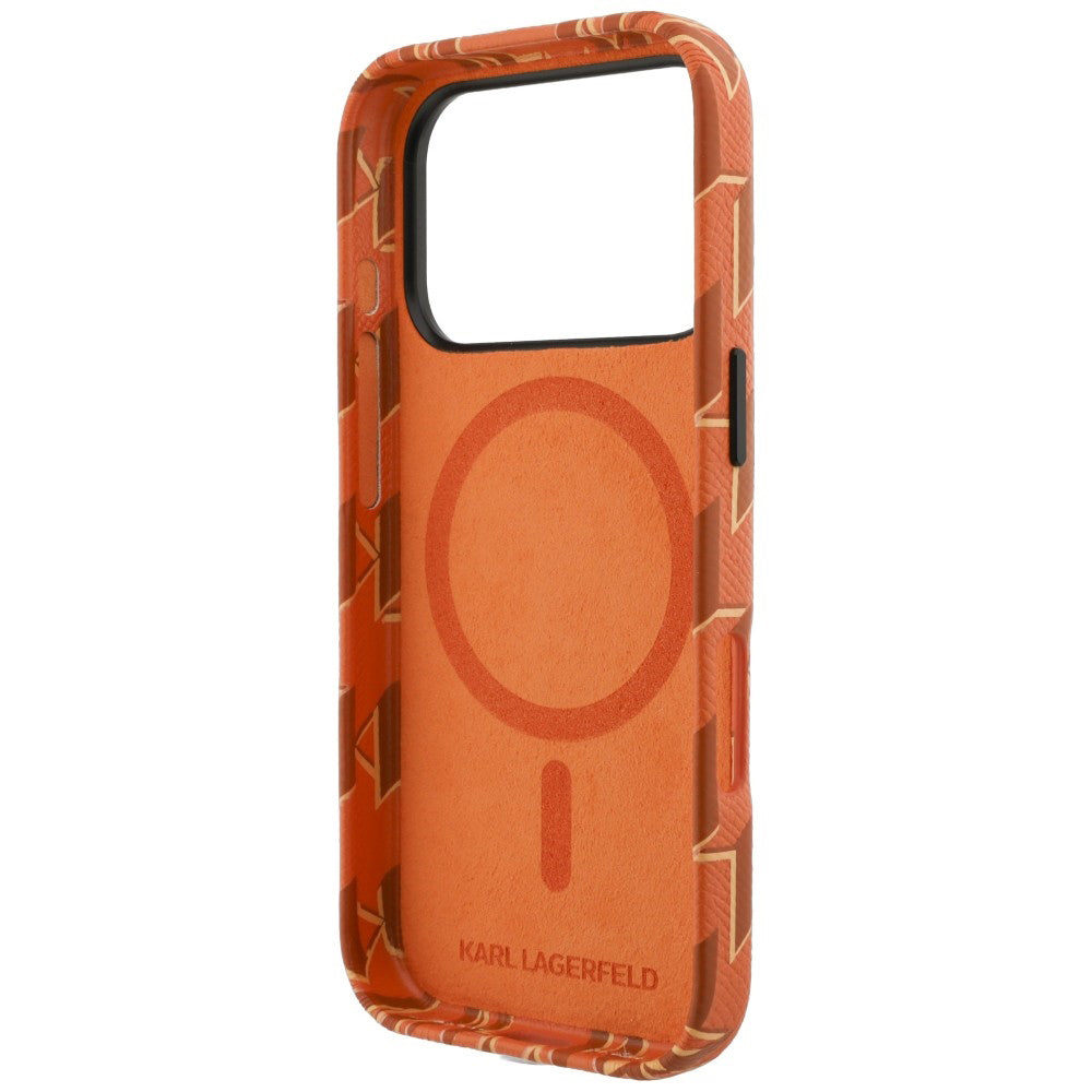 Husa MagSafe pentru Apple iPhone 17 Pro Max, Karl Lagerfeld, KL Monogram Logo, Portocalie