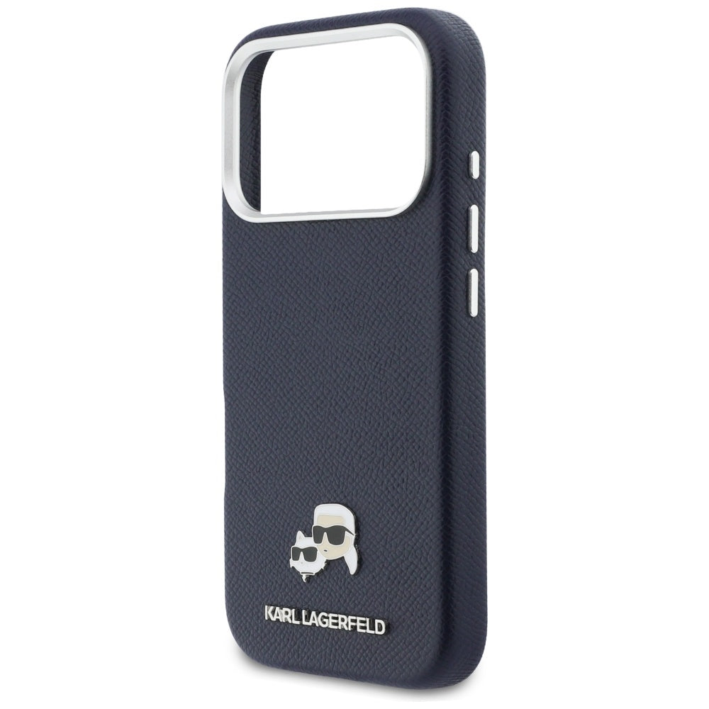Husa MagSafe pentru Apple iPhone 17 Pro Max, Karl Lagerfeld, Saffiano Karl & Choupette Pins, Albastra