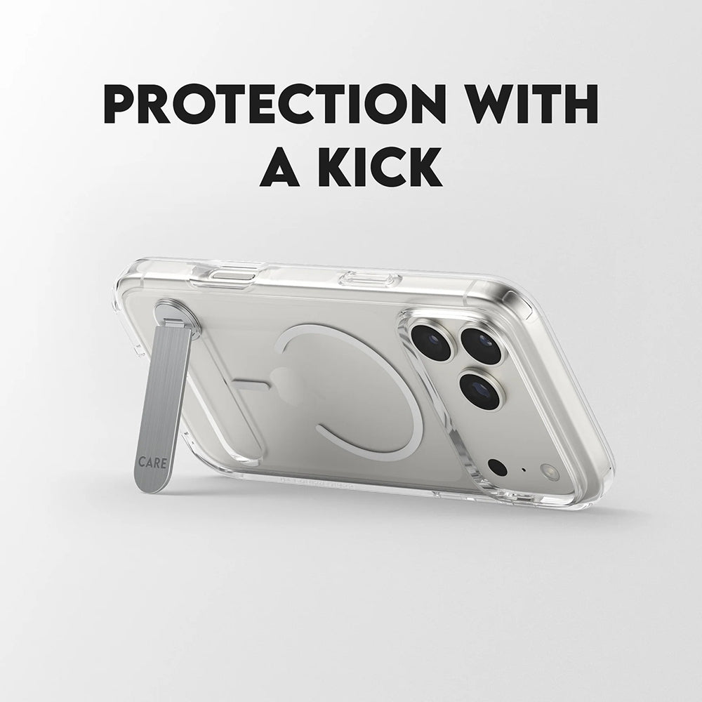 Husa MagSafe pentru Apple iPhone 17 Pro Max, PanzerGlass, Care Feature Kickstand, Transparenta Alba