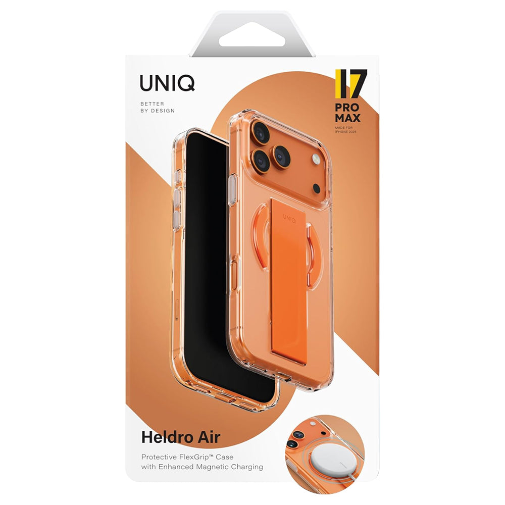Husa MagSafe pentru Apple iPhone 17 Pro Max, UNIQ, Heldro Air MagClick, Transparenta Portocalie