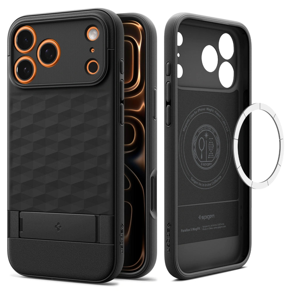 Husa MagSafe pentru Apple iPhone 17 Pro, Spigen, Caseology Parallax S, Neagra Mata