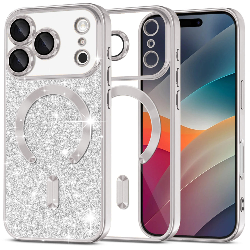 Husa MagSafe pentru Apple iPhone 17 Pro, Techsuit, Luxury Glitter, Argintie