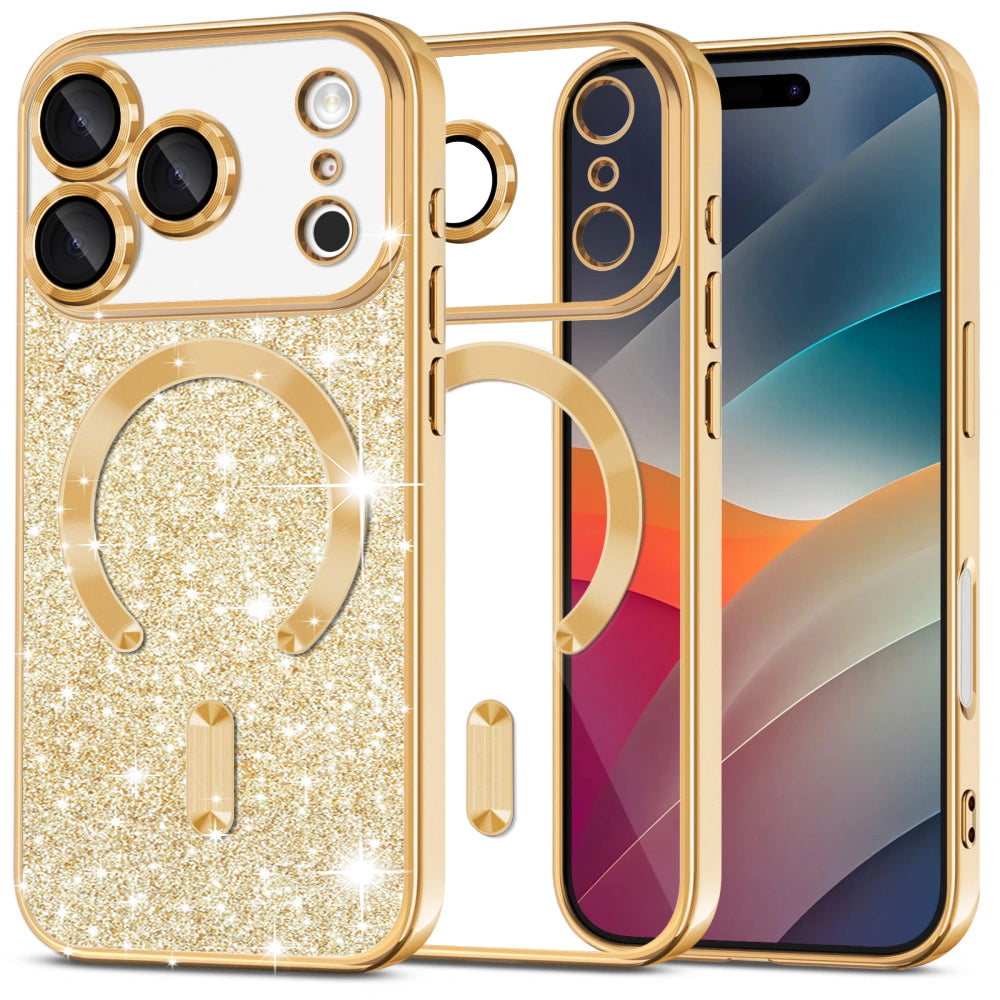 Husa MagSafe pentru Apple iPhone 17 Pro, Techsuit, Luxury Glitter, Aurie