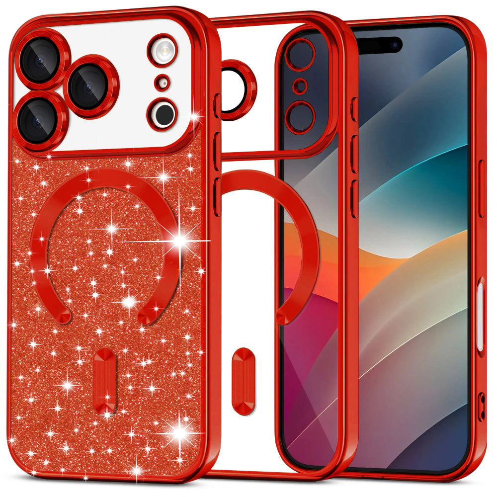 Husa MagSafe pentru Apple iPhone 17 Pro, Techsuit, Luxury Glitter, Rosie