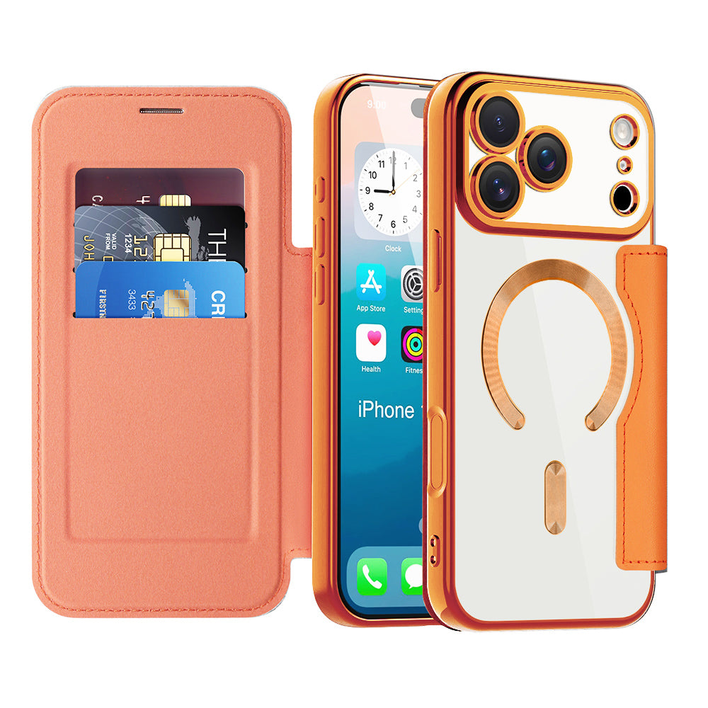 Husa MagSafe pentru Apple iPhone 17 Pro, Techsuit, SmartMag Book, Portocalie